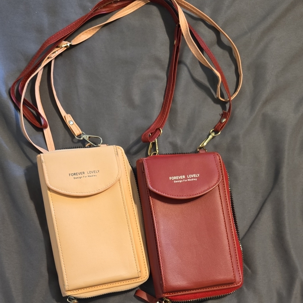 Red and Tan Crossbody Bags with Adjustable Straps